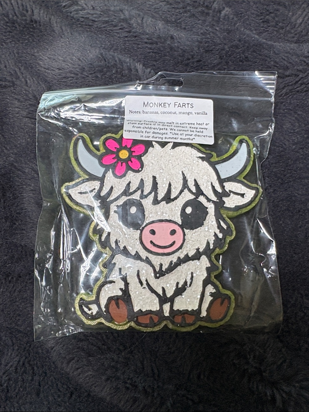 Monkey Farts Scented car Freshener - White Plush Yak Design